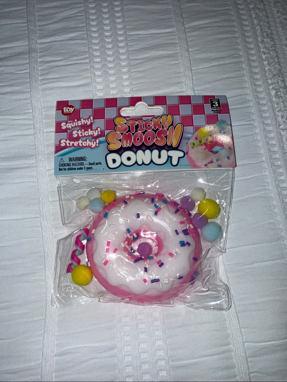 Sticky Smoosh Donut Squishy Toy - Pink & White